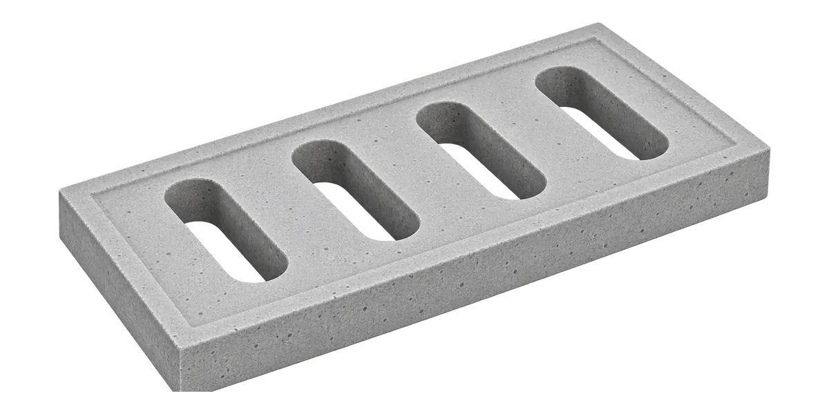 Precast concrete grating for a catch pit, with four slots