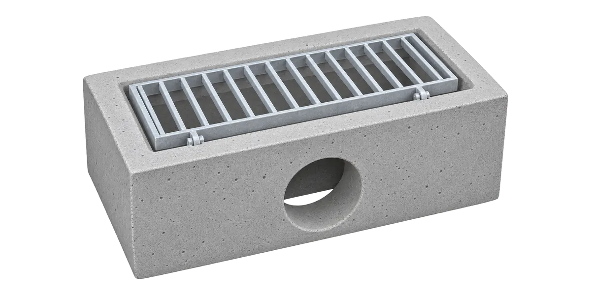 Precast concrete catch pit with a galvanised mild steel bar grating