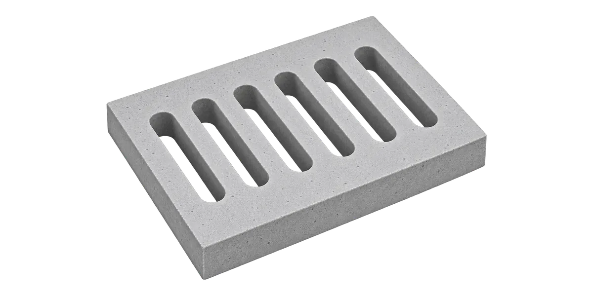 Precast concrete drain cover slab, 600 x 490 mm, with 6 drainage slots